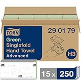 Tork grüne Zickzack Papierhandtücher Advanced 290179 - H3 Falthandtücher für Papierhandtuchspender - saugfähig und reißfest, 2-lagig, grün - 15 x 250 Tücher