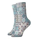 Unisex-Socken mit Aufschrift 'Dress Socks 30 cm, portugiesische Fliesen, blau und orange, Marokko, legere Crew-Socken für Erwachsene, Jungen, Mädchen