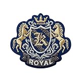 Mono-Quick Bügelbild Aufnäher Patch Applikation zum Aufbügeln Royal College Wappen blau Gold 5,0 x 4,5 cm