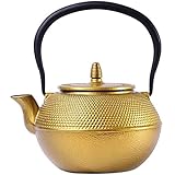 M-CH Teekanne Gusseisen Teekanne, Emaille Craft Tetsubin Japanische Gusseisen Tee-Kessel mit Edelstahl Infuser Sieb (1200 ML Großes Gold)