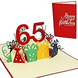 LINPopUp® Karte, 3D Grußkarte Geburtstagkarte 65. Geburtstag, Frauen 65. Jahre, rot (Nr.226)