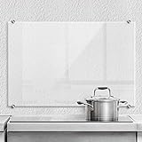 Pfannen Spritzschutz transparent Glasplatte Küche Küchenrückwand Sicherheitsglas mit Klemmbefestigung Edelstahl (60x40 cm)