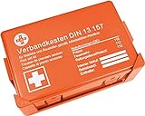 HierBeiDir Betriebsverbandskasten DIN 13157, Erste Hilfe Koffer mit Wandhalterung, Verbands-Kasten gemäß ASR, inkl. Notrufnummer