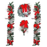 Minear Weihnachtskranz Für Haustür, Weihnachtsblumen Rattan Dekoration, Wandbehang Weihnachts Schneeball rote Beeren Kiefern Kegel Für Weihnachtsfeier-Dekor