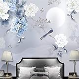 Fototapete 3D Effekt Blume Vogel Schmetterling Mond Tapeten Vliestapete Wohnzimmer Wandbilder Wanddeko
