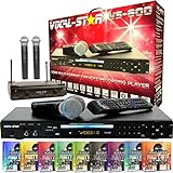 Vocal-Star VS-800 Bluetooth CDG Karaoke-Maschine mit 2 Mikrofonen, Party- Songs, HDMI / MP3G / Aufnahme von Gesang / Bewertung / 4 Mikrofon-Eingänge (kabellos, 1500 Songs)