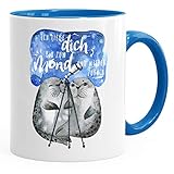 MoonWorks® Kaffee-Tasse Ich liebe dich bis zum Mond und wieder zurück Liebe Spruch Geschenk Seehunde Robben Sterne blau unisize