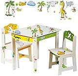 alles-meine.de GmbH 3 TLG. Set: Sitzgruppe für Kinder - aus sehr stabilen Holz - weiß -  lustige Zootiere  - Tisch + 2 Stühle / Kindermöbel für Jungen & Mädchen - Kindertisch -..