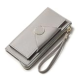 Eco Memos Damen-Portemonnaie aus PU-Leder mit Handyhalter und mehreren Kartenfächern und Fotofenster, kompakt, grau,