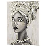 HOMCOM Wandbilder Gemälde handgemalt Leinwand Canvas Wand Art 'Junge afrikanische Frau' Wanddekoration modern Wohnzimmer-Kunst Kiefernholz Segeltuch 100 x 2,8 x 80 cm
