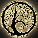 XXL - Lebensbaum Familie - ich liebe meine Familie - Lasergravur - Geschenke - Deko Wand - led - bis 10 Namen - in 7 MDF Holzfarben & 7 LED-Farben [Energieklasse A]