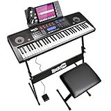 RockJam 61 Tasten Touch Display Keyboard Klavierset mit Digitalklavierbank, Elektro-Klavierständer, Kopfhörern Klaviernoten-Stickern, Sustain-Pedal & Simply Piano Übungen