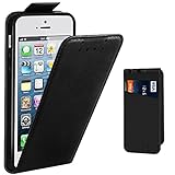 iPhone SE Case, Supad Leather Flip Wallet Slim Case Cover for Apple iPhone SE 5S 5 (Black) - 4 Zoll