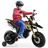 COSTWAY 12V Kinder Elektro Motorrad mit Stützrädern, Aprilia Kindermotorrad mit Musik und Scheinwerfer, 5,5-6 km/h, geeignet für Kinder von 3 bis 8 Jahren (Schwarz)
