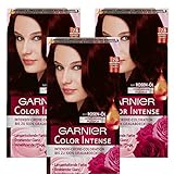 Garnier Dauerhafte Haar Coloration mit reichhaltiger Pflegekur, Creme-Coloration, Intensives Farbergebnis mit 100% Grauabdeckung, Color Intense, 2.6 Flammendes Braunrot, 3 x 1 Stück