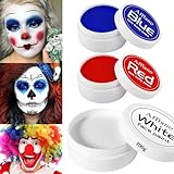 Afflano Weiße Körperfarbe 100g, Rote Blaue Gesichtsfarbe 100g, Halloween Gesicht Körperfarbe für Clown Joker Karneval Makeup, Gesichtsbemalung für SFX Skelett Fancy Dress Party Cosplay Sport