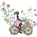 Wanddeko Schmetterlings-Blumen-Fahrrad-Mädchen, das Schlafzimmer-Wohnzimmer-Veranda-Hauptwand-Dekorations-Wand-Aufkleber spielt Groß