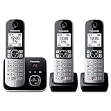 Panasonic KX-TG6863GS Schnurlostelefon mit 3 Mobilteilen und Anrufbeantworter (Bis zu 1.000 Rufnummern sperren, übersichtliche Schriftgröße, lauter Hörer, Voll-Duplex Freisprechen) schwarz-silber