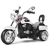 COSTWAY 6V Elektro Motorrad mit verstellbaren Scheinwerfer, Dreirad Kindermotorrad mit Sound und Hupe, Elektromotorrad 2,5-3 km/h für Kinder ab 3 Jahren (Weiß)