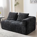 SUPPNEED Bequemes Sofa 2 Sitzer, Chenille Couch mit Kissen und Seitentasche, Schlafsofa Klein 158x90cm für Wohnzimmer, Schlafzimmer, Kein Zusammenbau (Schwarz+2 Sitzplätze)