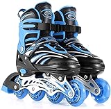 TongNS1 Rollschuhe Roller Skates verstellbare Inlineskates Größe 26-43 Unisex Fitness Skates für Erwachsene Rädern Rollschuhe für Jungen Mädchen Anfänger Dreifacher Sicherheitsschutz blue,L