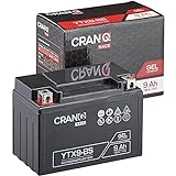 CranQ Motorradbatterie YTX9-BS 9Ah 130A 12V Gel-Technologie Roller Starter-Batterie zyklenfest, sicher lagerfähig, wartungsfrei