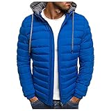 Übergröße, Herrenmäntel, Herbst- und Winterjacke, Mantel, Freizeit, Übergröße, Hut, Reißverschlusstasche, Baumwolle, gepolstert, warm, weich, Kapuzenjacke, Mantel, Weinwasser, blau, XXXL