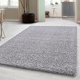 Carpetsale24 Shaggy Hochflor Teppich Wohnzimmer 250x350 (240x340 cm) Hellgrau - Modern Flauschiger Teppich Extra Weich, Pflegeleicht und Einfarbig - Teppich für Schlafzimmer, Esszimmer und Kü