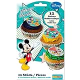DECOCINO Muffin-Aufleger Mickey Mouse (2er Set) – 2 x 12 Stück, ø 4,5 cm - essbare Disney Kuchen-Deko, ideal zum Verzieren und Dekorieren von Muffins & Cupcakes – laktosefrei & halal