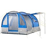 CampFeuer Zelt Smart für 4 Personen | Blau/Grau | Großes Tunnelzelt mit 3 Eingängen, 2000 mm Wassersäule | Herausnehmbare Trennwand | Gruppenzelt, Campingzelt, Familienzelt