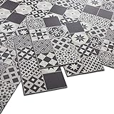 ARTENS - PVC Bodenbelag Moods- Click Vinyl-Fliesen - Vinylboden- Zementfliesen Muster - Schwarz/Weiß - FORTE - 61 cm x 30,5 cm x 4,2 mm - 1,49m²/8 Fliesen