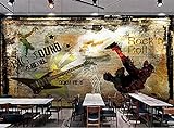 Retro Trend Gitarre Hip Hop Musik Wallpaper Restaurant Bar Hintergrund Wallpaper Pared Papland Painted 3d Tapete Wanddekoration fototapete wandbild Schlafzimmer Wohnzimmer-300cm×210cm