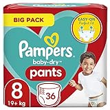 Pampers Windeln Pants Größe 8 (19kg+) Baby-Dry, Extra Large, 36 Höschenwindeln, BIG PACK, einfaches Anziehen mit idealer Passform