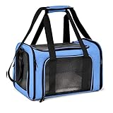 DHAEY Transporttasche für Katze Hund, Zusammenklappbar, mit Schultergurt,Weich gepolstert Hundetransportbox für mittelgroße Hunde, Katze(Blau, M)