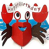 Geburtstagskarte, Krabbe mit Happy Birthday BANNER, 3D-POP-Up-Karte, Originelle Glückwunschkarte Alles Gute zum Geburtstag, Grußkarte, Geschenkkarte, Geburtstagskarten, Geburtstagsbillet