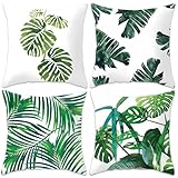 Betadistor Kissenbezüge 18x18 4er Set Tropische Pflanzen Kissenhülle Kissenhülle für Terrasse Gartenbank Zelt Wohnzimmer und Sofa, Grün 503-0053