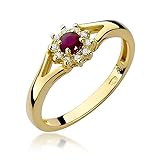 Damen Ring 585 14k Gold Gelbgold echt Rubin Edelstein Diamanten Brillanten