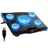 KLIM Cyclone - Laptop Kühler - NEU 2024 - Ständer - Maximale Kühlung - Verhindere Ãœberhitzung - Schütze Dein Laptop - 5 Lüfter 2200 & 1200 RPM - Cooling Pad für Computer PS5 PS4 Xbox One - Blau