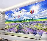 Lavendel Blume Meer Heißluftballon Wald Blue Sky Wallpaper 3D Vlies Tapete Wandbilder Wohnzimmer Schlafzimmer Wanddekora Tapete Wanddekoration fototapete 3d Vlies wandbild Schlafzimmer-300cm×210cm