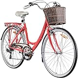 Galano Piccadilly 28 Zoll Fahrrad Damen mit Fahrradkorb vorne 7 Gang Citybike Hollandfahrrad Damen leichtes Damenrad Retro Fahrrad mit tiefem Einstieg City Bike (Coral, 41 cm)