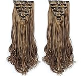 Just Long Hair Clip&Go Haarverlängerung, gewellt, 61 cm, Kunsthaar, dick, für Damen und Mädchen, Hellkaramellbraun, 7 Stück