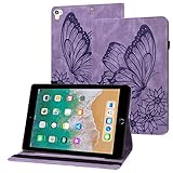 Rostsant iPad 5./6. Generation Hülle Geprägter Schmetterling PU Leder Case Brieftasche Stifthalter Tablet Schutzhülle für iPad 2017/2018, iPad Air 1/2, iPad Pro 9.7' - Violett