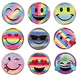 Aufnäher Emoji Patches zum Aufbügeln Glitzer – 6.3 cm – Smiley Patch Sticker Aufkleber Kleidung Emoji Kissen Bügelbild Emoticon Bügelflicken Kinder Flicken Applikationen DIY T-Shirt Jeans Taschen