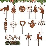 Gartenstecker Rost Weihnachten,13 Stück Metall Roststecker Weihnachten Set,Weihnachtsstecker Rost,Blumenstecker Weihnachten,Rostige Gartendeko,Metallstecker Garten zum Advent Weihnachten Dek