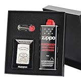 polar-effekt Zippo-Store Zippo Sturmfeuerzeug Geschenk-Set - 1 Flasche Benzin (125ml) - 6 Feuersteine - mit Gravur - inkl. Geschenketui - Wind- und Wetterfest Motiv Legend