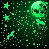 466 Stücke im Dunkeln Leuchten Einhorn Wandtattoos Leuchtende Mond Stern Punkt Aufkleber Fluoreszierende Leuchtende Wand Decke Abziehbilder für Party Kinderzimmer Dekorationen (Fluoreszierend Grün)