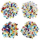 Belle Vous 525 Stk Bunte Glas Mosaiksteine zum Basteln in 4 Formen - Mit Rauten-, Quadrat-, Rechteck- und Dreieck- Mosaik Formen für Kunstwerk-, Deko- & Mosaik Basteln