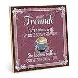 TypeStoff Holzschild mit Spruch – Freundschaft – im Vintage-Look mit Zitat als Geschenk und Dekoration zum Thema Kaffee