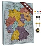 Canvas Deutschlandkarte mit Pinnwand Kork zum Pinnen der Reiseziele - Wanddeko für Jeden Raum - Hochwertige Leinwand Bilder mit Deutschlandkarte in Verschiedenen Größen (70x50 cm, Entwurf 3)