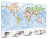 J.Bauer Karten Leinwand Weltkarte (Politisch) 120 x 80 cm, deutsch, 2024